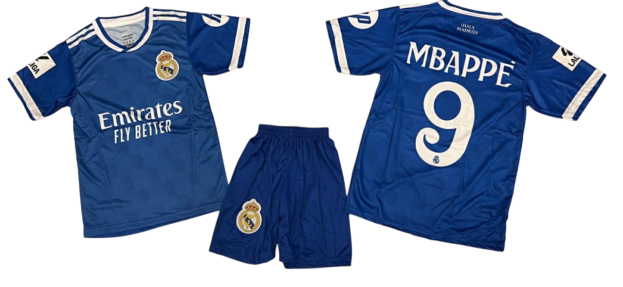 Σετ Παιδική Φανέλα Real με Σορτσάκι Mbappe Μπλε RL55326M-B9 Σετ Παιδική Φανέλα Real με Σορτσάκι Mbappe Μπλε RL55326M-B9