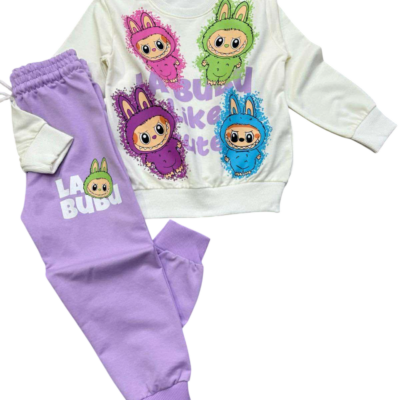 Παιδικό Σετ Φόρμας FourLabubu Λευκό-Μωβ FLB-72100-0112