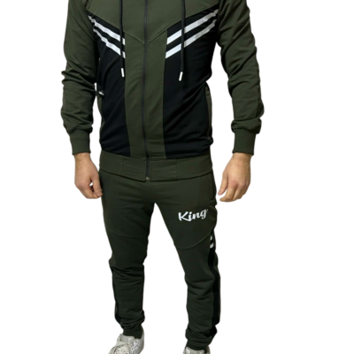 Αθλητικό Σετ Φόρμας Slim Fit Χακί V-King VK8146-15