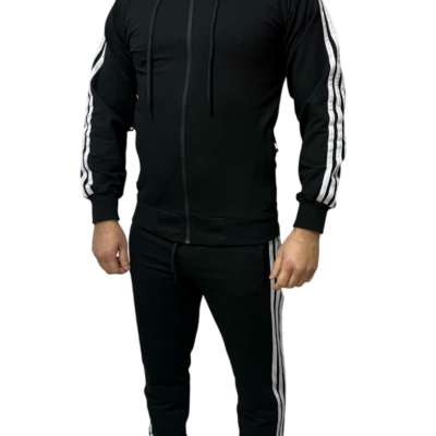 Αθλητικό Σετ Φόρμας Slim Fit Μαύρο V-Stripes VK2005-02