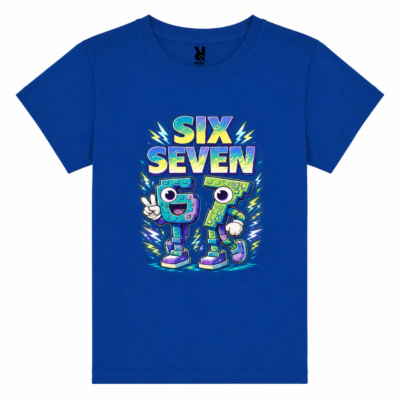 Παιδικό Κοντομάνικο T-Shirt με Στάμπα Six-Seven Μπλε Ρουά SS12516-05